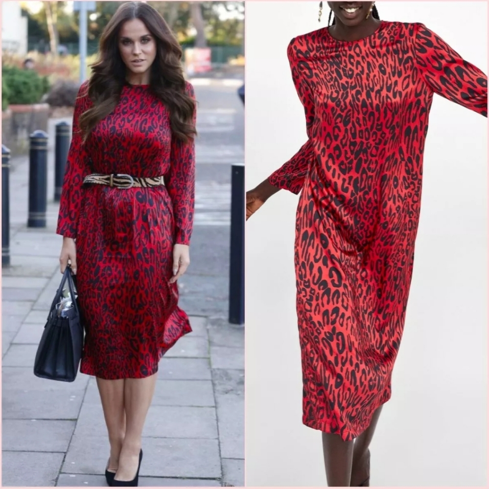 ZARA Animal Print Red Maxi Dress NWOT Blogger's Fa - Picture 5 of 14